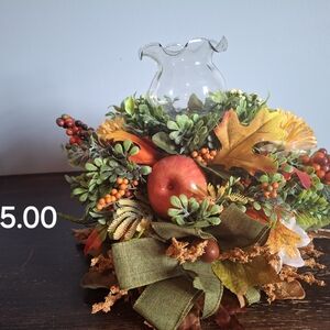 Glass Vase with Autumn Foliage and Apple